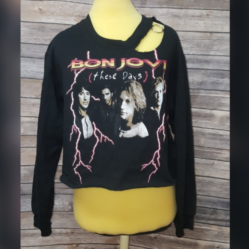 Bon Jovi Crop Top Sweatshirt Forever 21 Sz Med